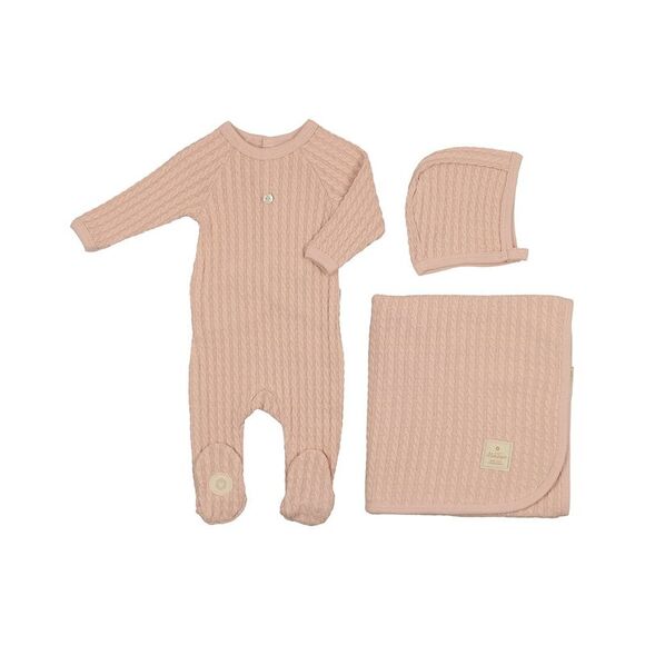 Mon Tresor GirlsCable Knit Layette Set Pink
